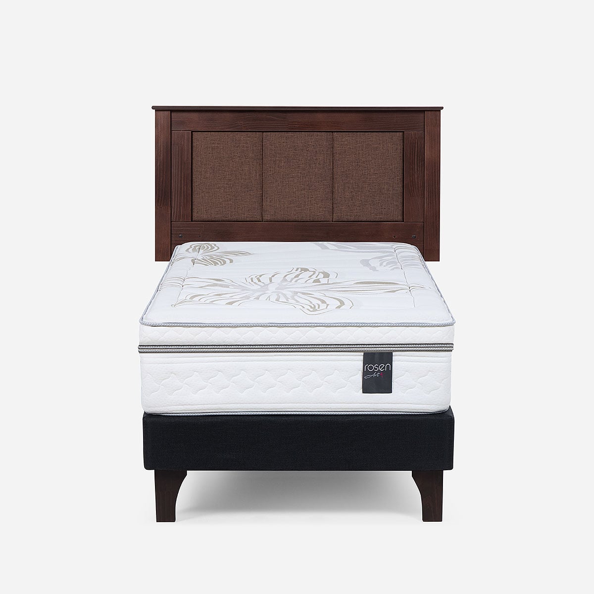 CAMA ROSEN ART 4 1,5 PLAZAS + RESPALDO RACHEL MARRON - 1