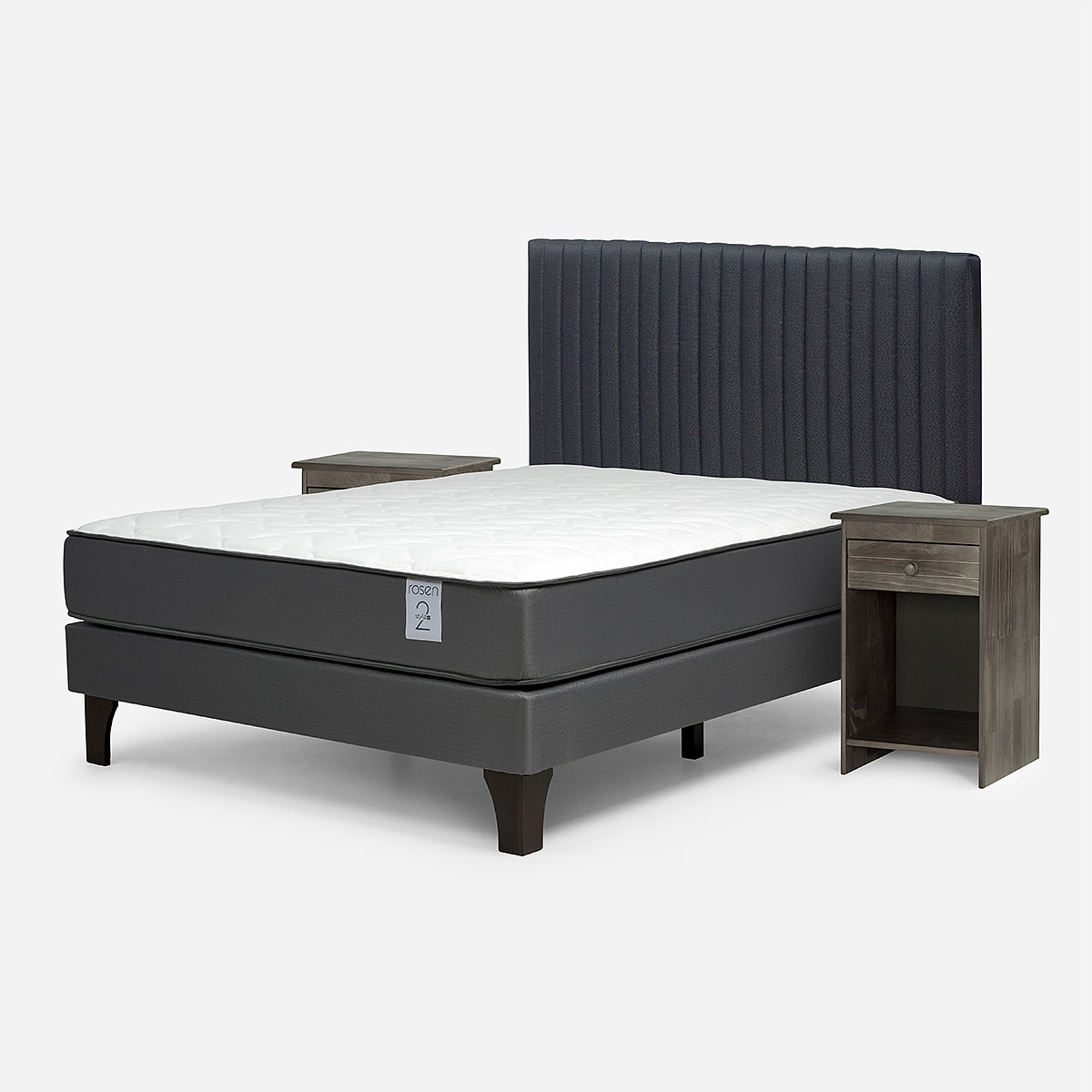 CAMA EUROPEA NEW STYLE 2 PLUS 2 PLAZAS + RESPALDO LUCIO + VELADOR - 8