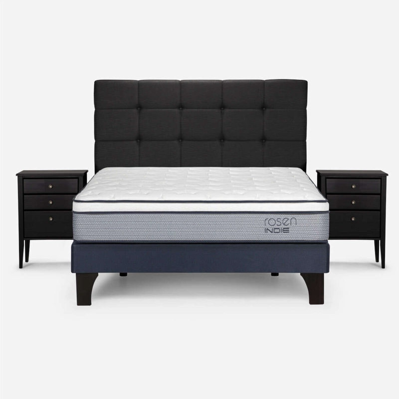 CAMA INDIE 2 PLAZAS PATA MADERA BASE N+MUEBLES ISSEY GRAFITO - 1