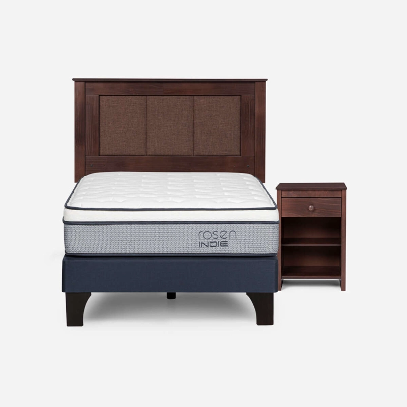 CAMA INDIE 1 PLAZA PATA MADERA + RESPALDO RACHEL + VELADOR - 1