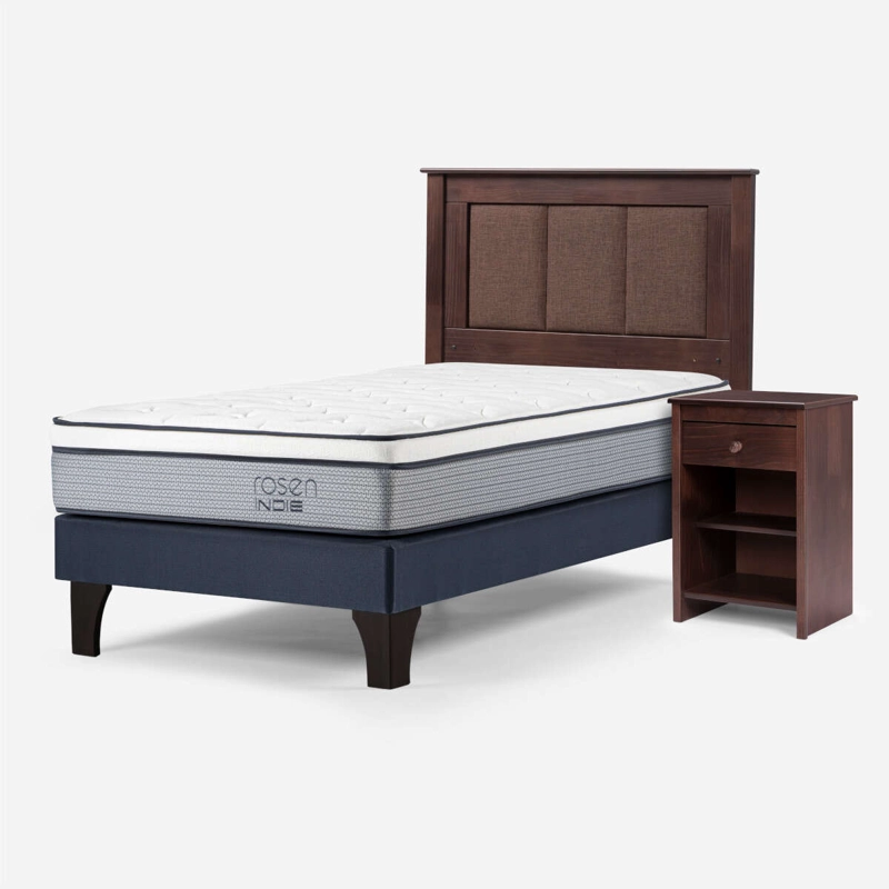 CAMA INDIE 1 PLAZA PATA MADERA + RESPALDO RACHEL + VELADOR - 2