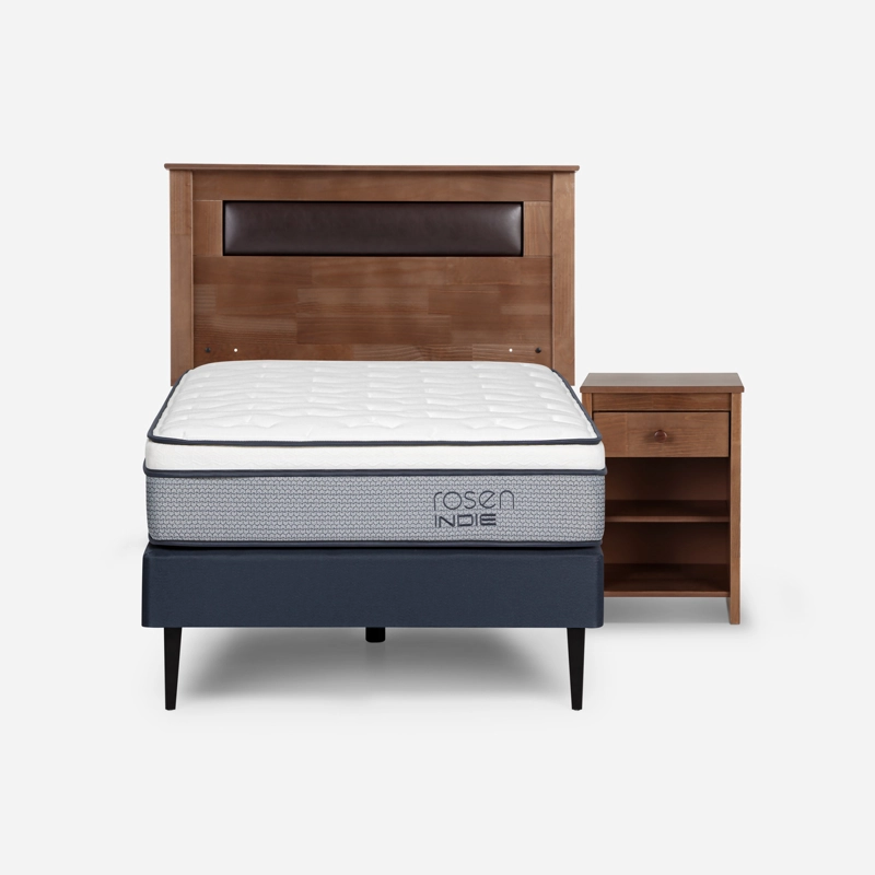 CAMA INDIE 1,5 PLAZAS PATA ACERO + REPALDO + VELADOR FERRARA - 1