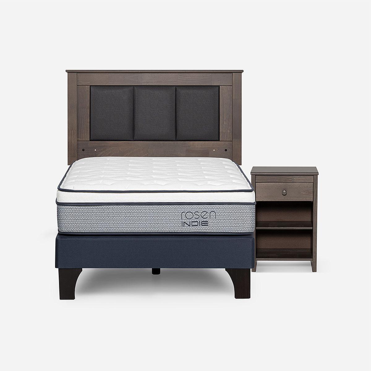 CAMA INDIE 1,5 PLAZAS + RESPALDO RACHEL Y VELADOR FERRARA - 1
