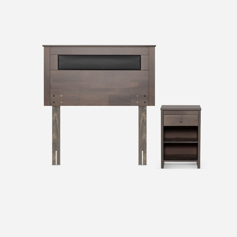 SET RESPALDO+VELADOR FERRARA CUERINA-MADERA GRIS 1,5 PLAZAS - 1