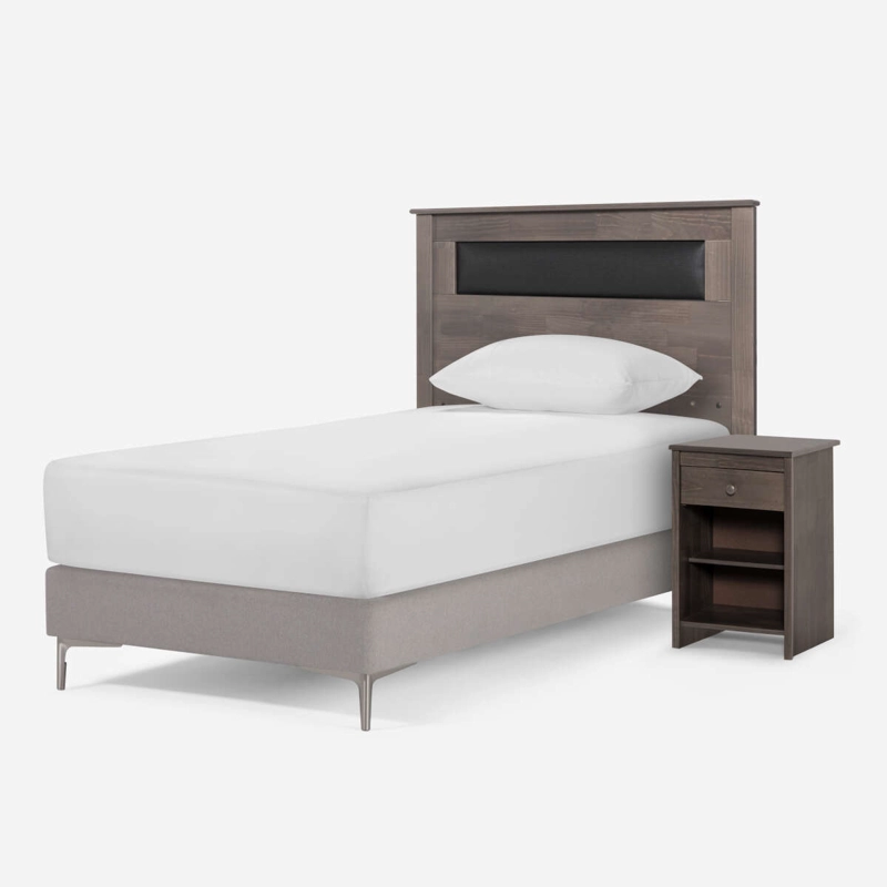 SET RESPALDO+VELADOR FERRARA CUERINA-MADERA GRIS 1,5 PLAZAS - 5