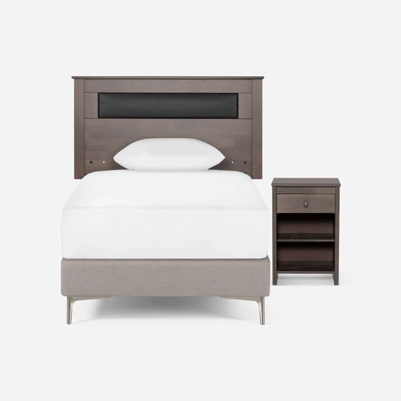 SET RESPALDO+VELADOR FERRARA CUERINA-MADERA GRIS 1,5 PLAZAS - 6