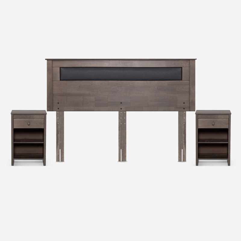 SET RESPALDO + VELADORES FERRARA CUERINA-MADERA GRIS KING - 1