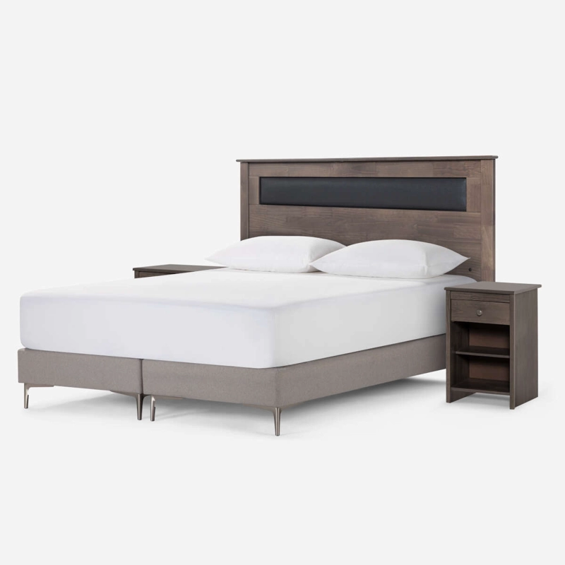SET RESPALDO + VELADORES FERRARA CUERINA-MADERA GRIS KING - 5