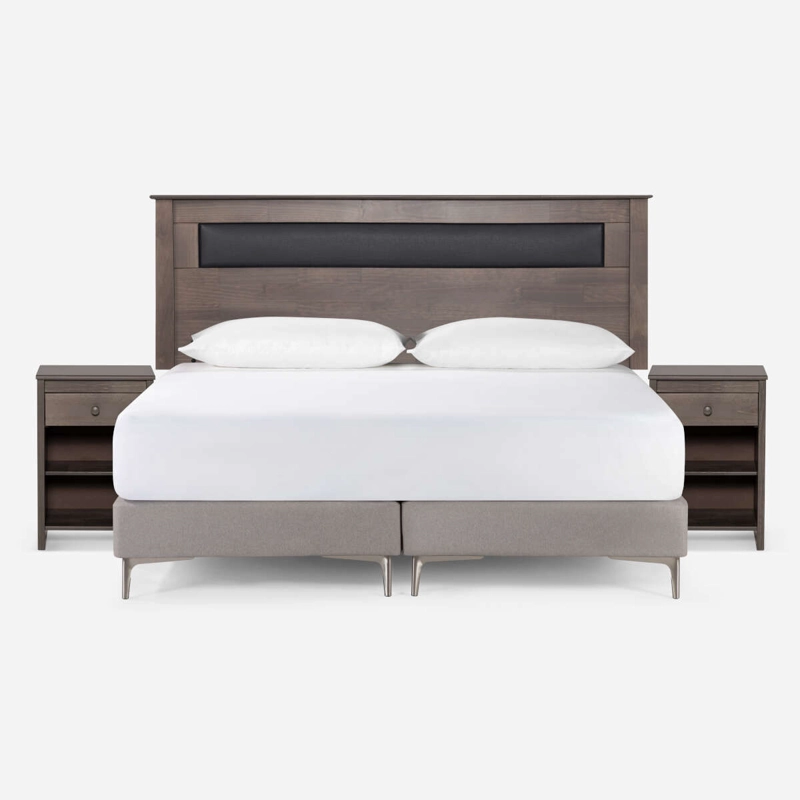 SET RESPALDO + VELADORES FERRARA CUERINA-MADERA GRIS KING - 6