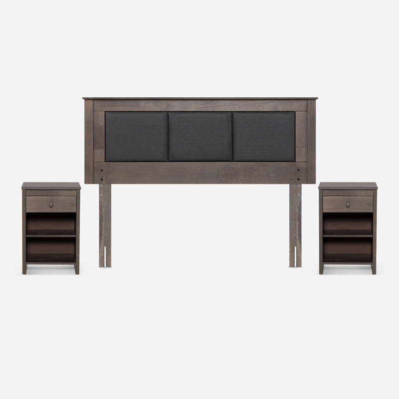 RESPALDO + VELADORES RACHEL 2 PLAZAS MADERA GRIS - 1