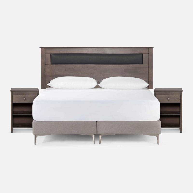 SET RESPALDO+VELADORES FERRARA CUERINA-MADERA GRIS 2 PLAZAS - 6