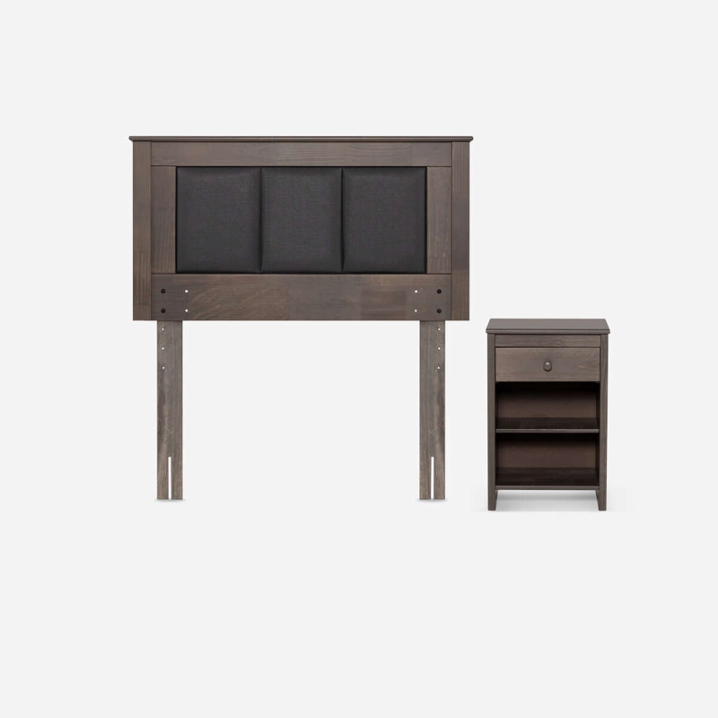 RESPALDO + VELADOR RACHEL 1,5 PLAZAS MADERA GRIS - 1