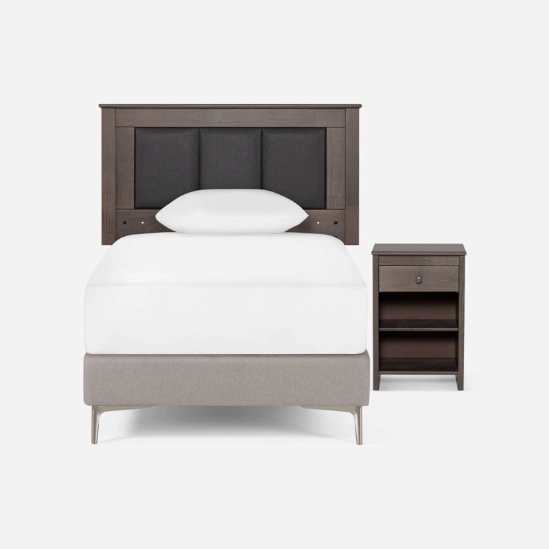 RESPALDO + VELADOR RACHEL 1,5 PLAZAS MADERA GRIS - 4