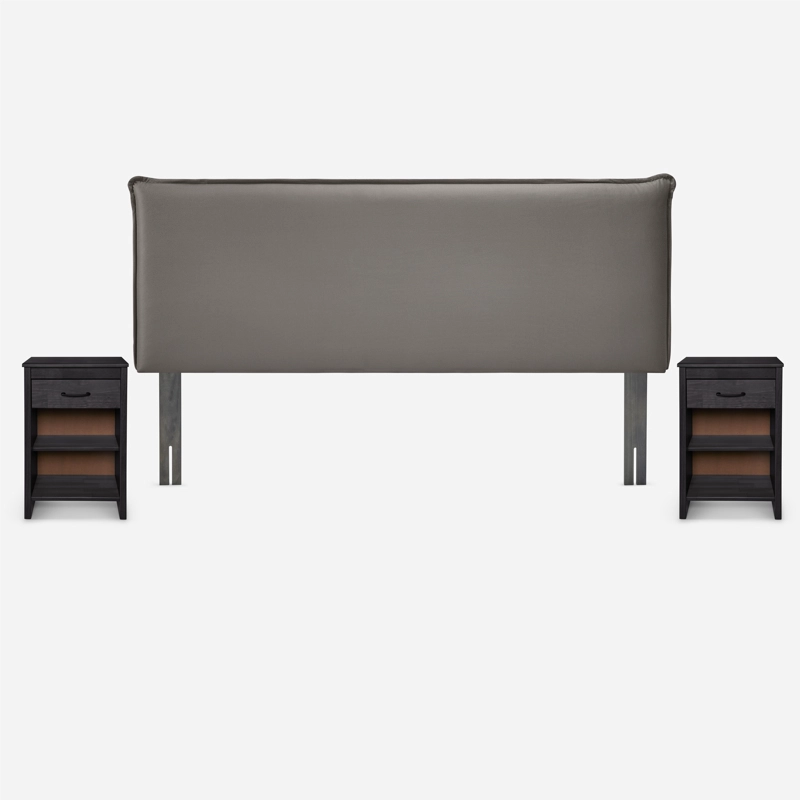 SET RESPALDO + VELADORES ROSEN MAURICE TELA GRIS KING - 1