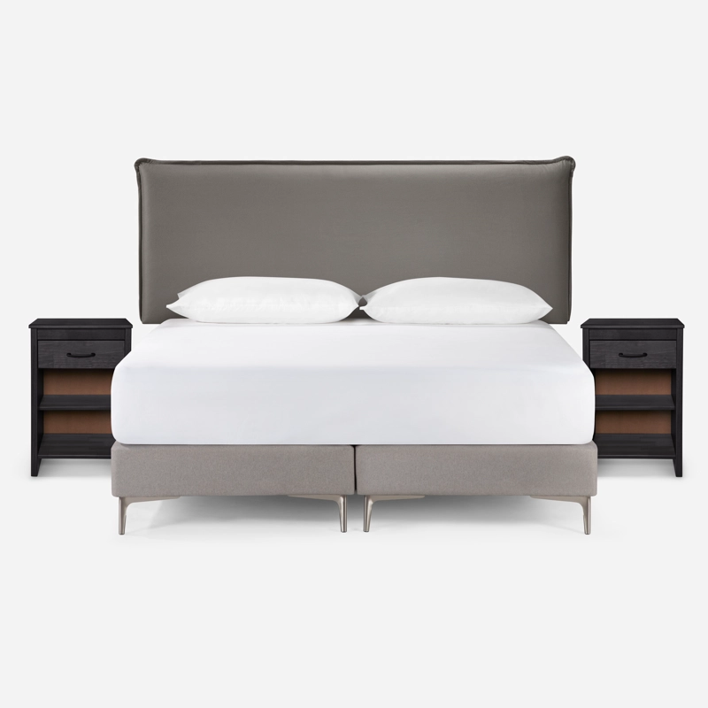 SET RESPALDO + VELADORES ROSEN MAURICE TELA GRIS KING - 5