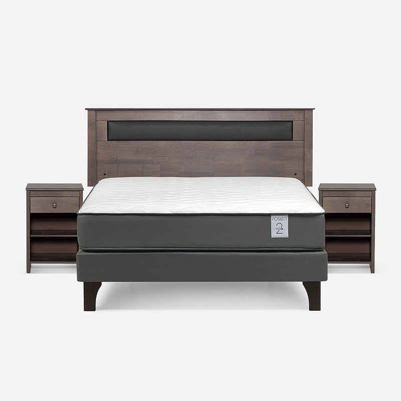 CAMA EUROPEA NEW STYLE 2 PLUS 2 PLAZAS+RESPALDO+VELADOR GRIS - 1