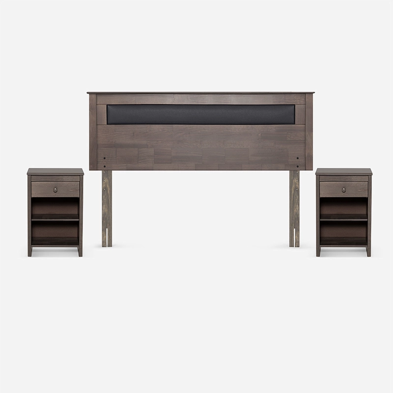 CAMA EUROPEA NEW STYLE 2 PLUS 2 PLAZAS+RESPALDO+VELADOR GRIS - 6