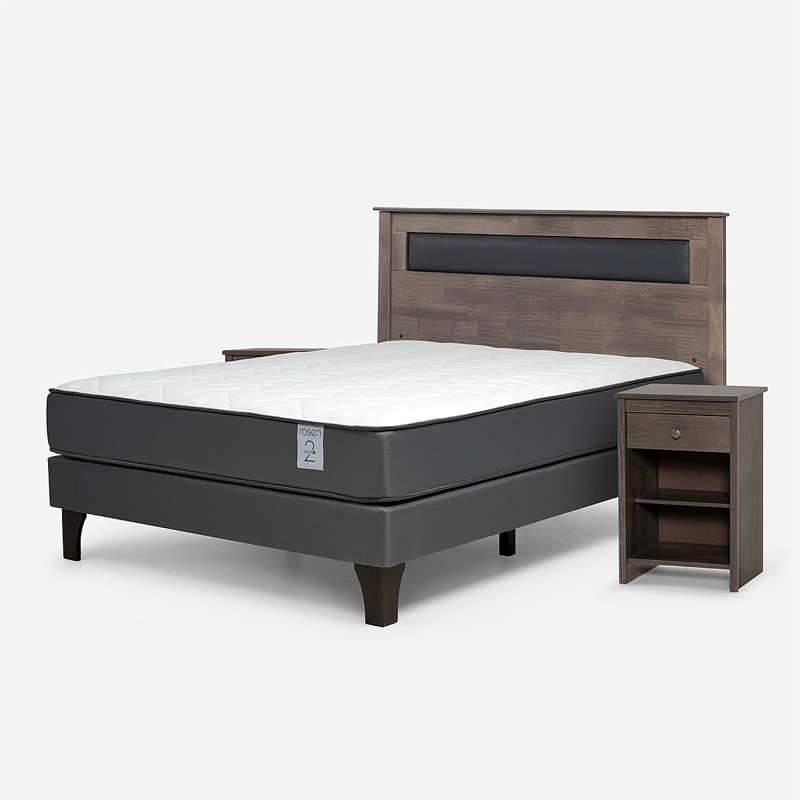 CAMA EUROPEA NEW STYLE 2 PLUS 2 PLAZAS+RESPALDO+VELADOR GRIS - 9