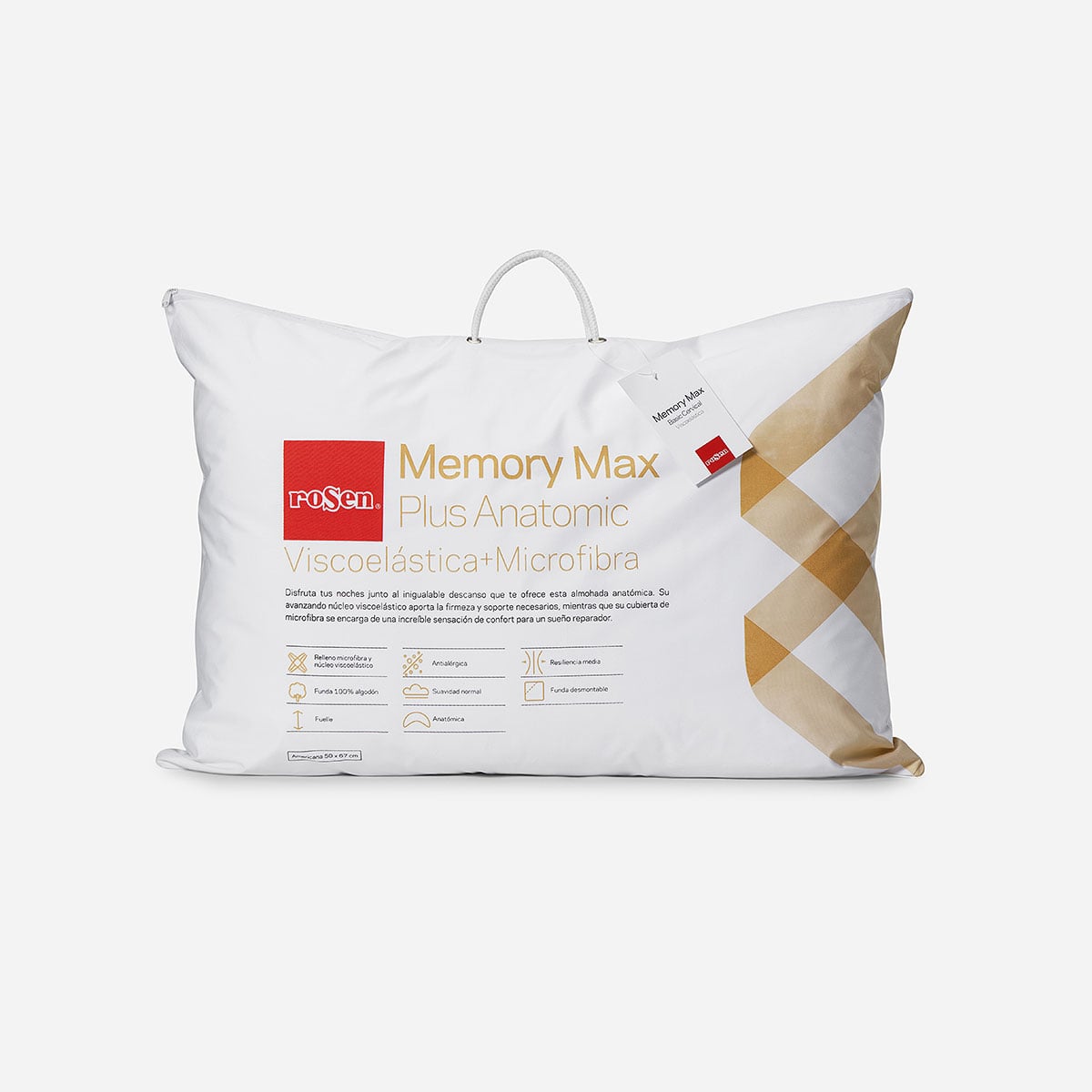 ALMOHADA ROSEN VISCOELÁSTICA MEMORY MAXPLUS ANATOMIC 67 X 50 CM MICROFIBRA BLANCO - 1