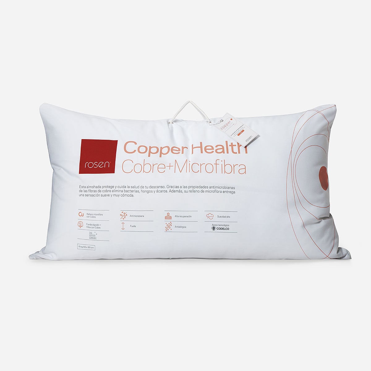 ALMOHADA ROSEN COPPER HEALTH KING 90 X 50 CM MICROFIBRA BLANCO - 1