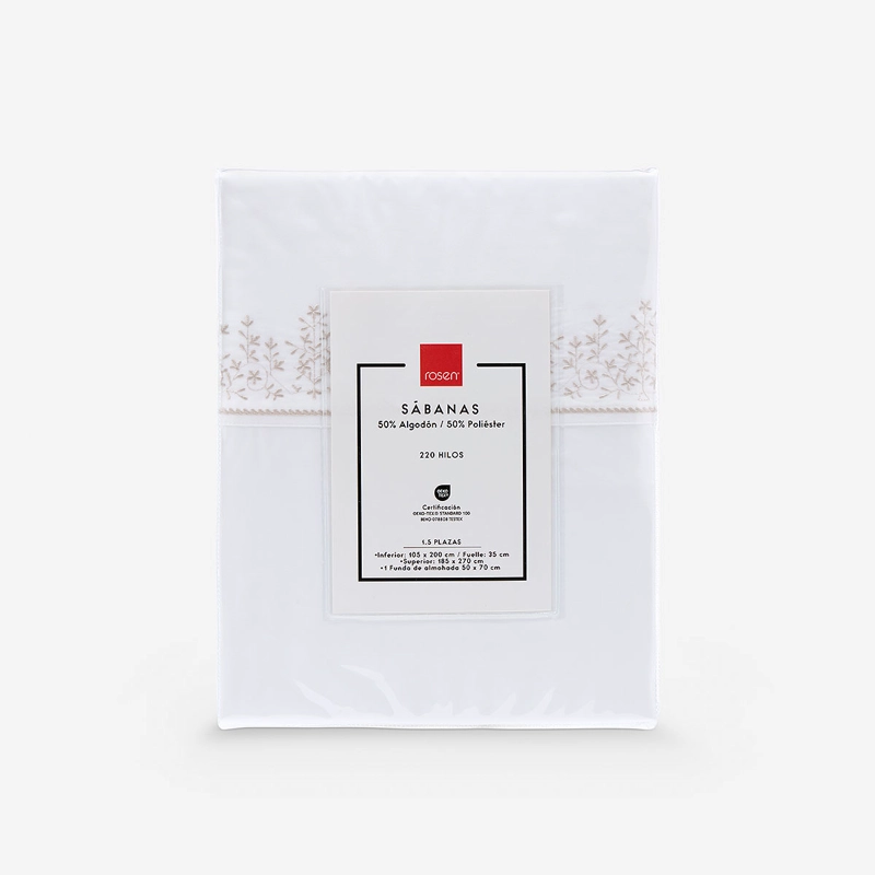 SABANA ROSEN 220 HILOS BORDADA FLORAL BLANCA 1,5 PLAZAS - 6