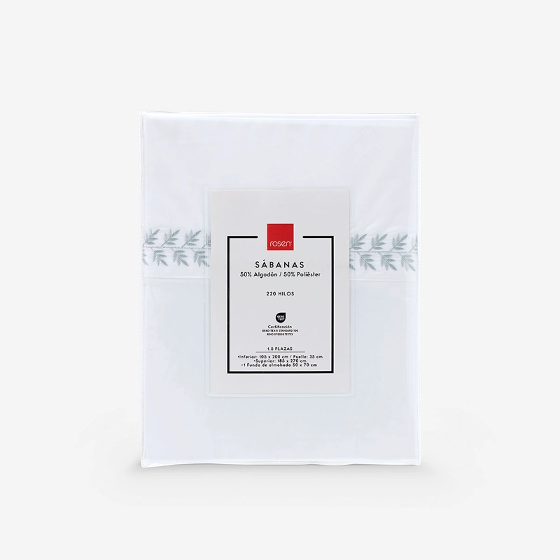 SABANA ROSEN 220 HILOS BORDADA HOJA BLANCA 1,5 PLAZAS - 6