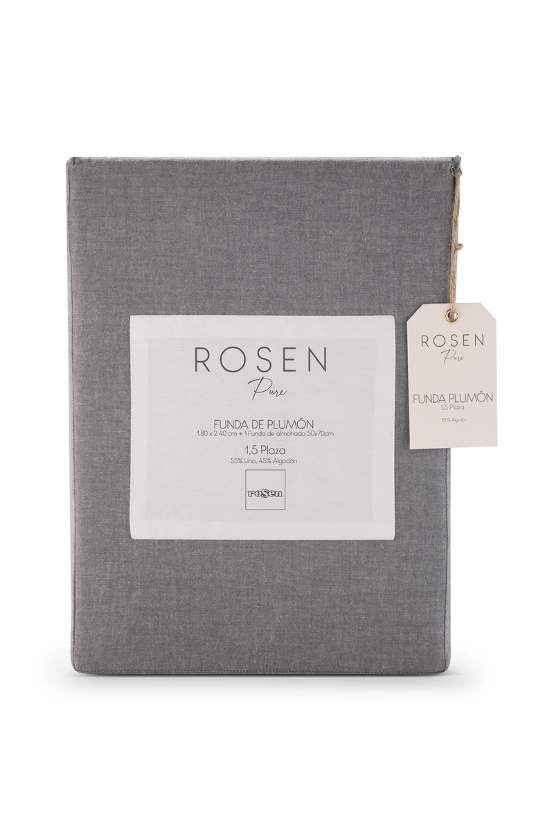 FUNDA PLUMON ROSEN ALGODON PURE NEW LANIN 1,5 PLAZAS GRIS - 6