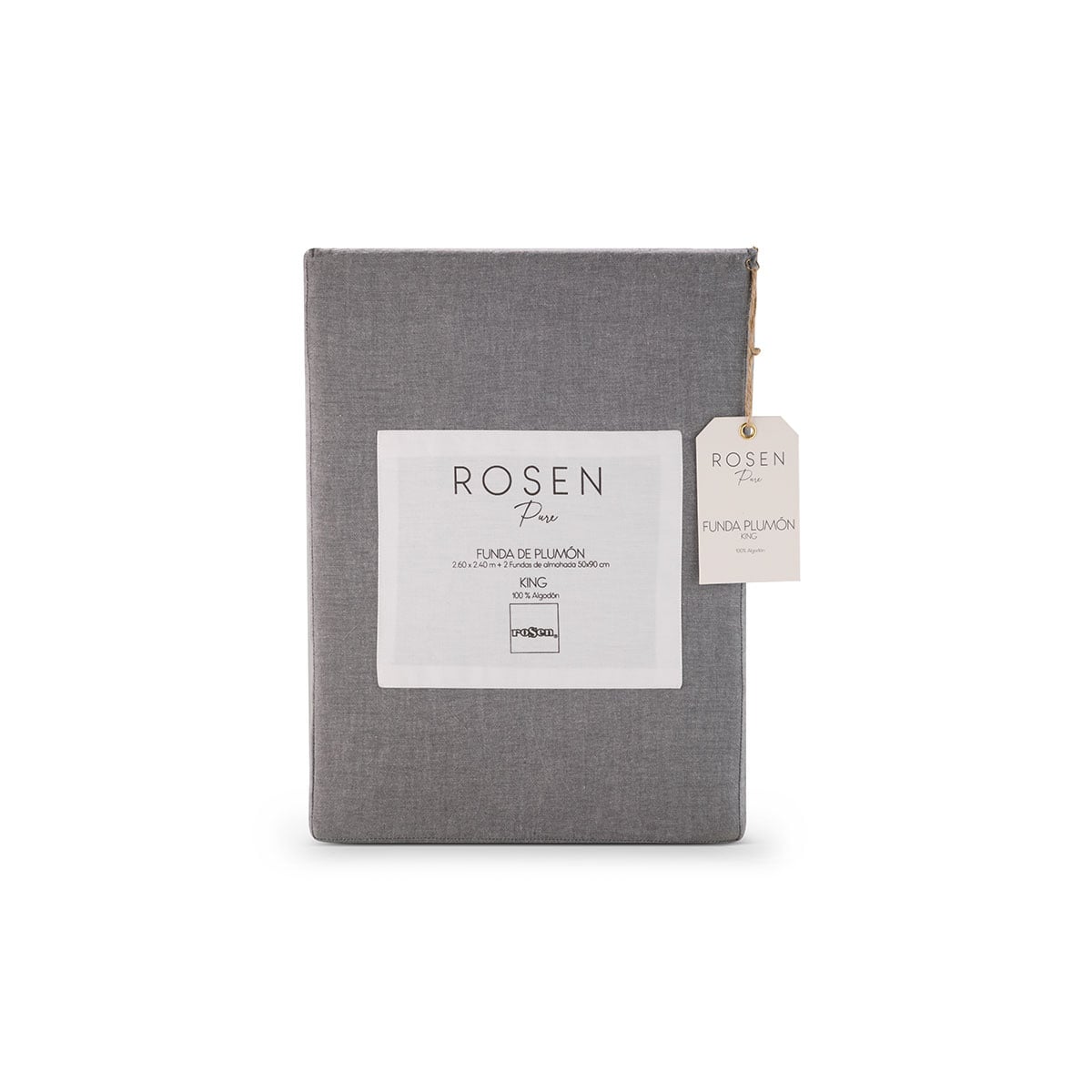 FUNDA PLUMON ROSEN ALGODON PURE NEW LANIN KING GRIS - 6
