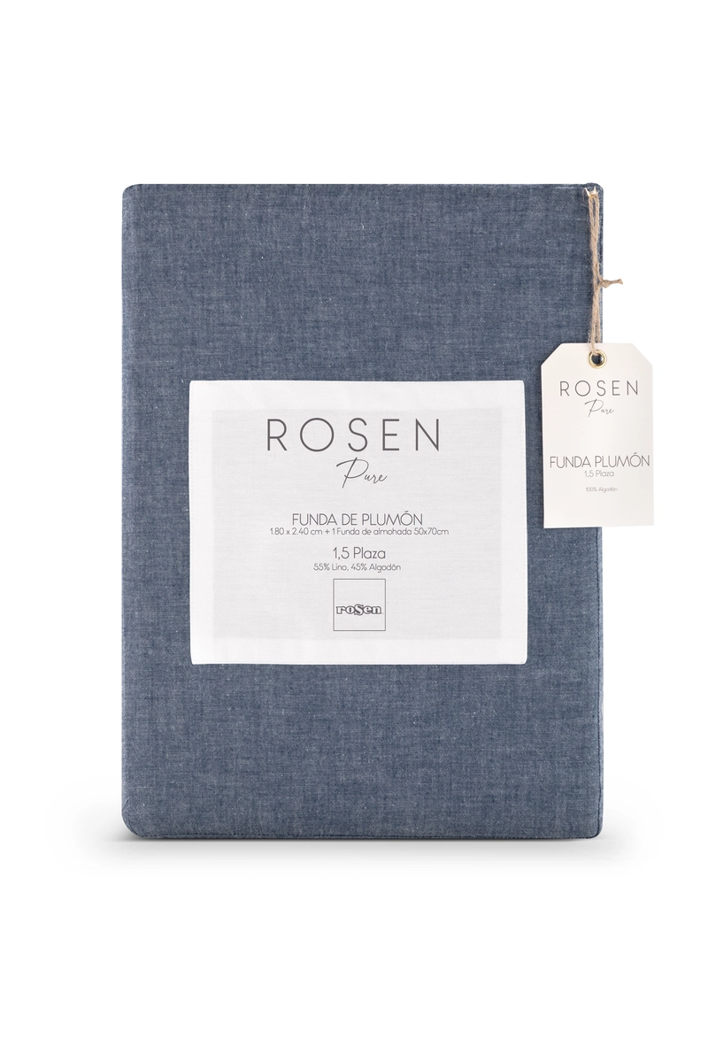 FUNDA PLUMON ROSEN ALGODON PURE NEW LANIN 1,5 PLAZAS DENIM - 6