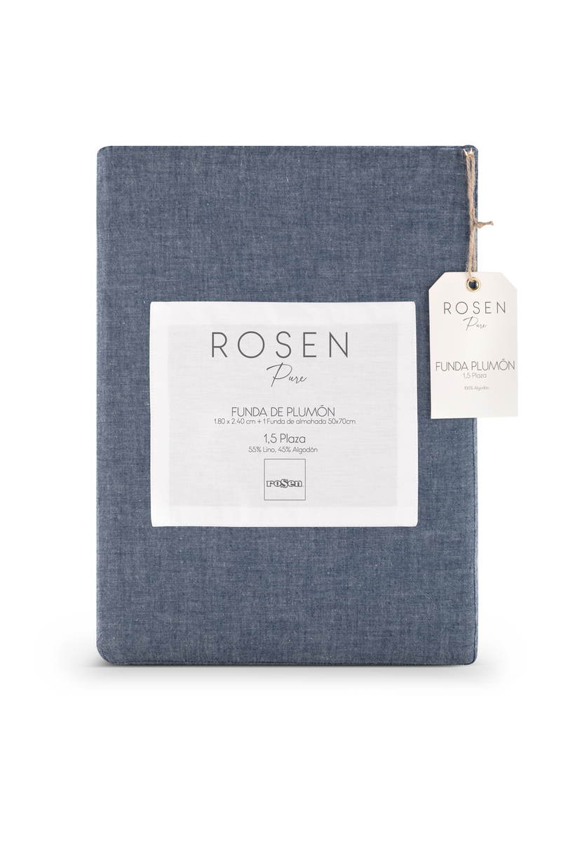 FUNDA PLUMON ROSEN ALGODON PURE NEW LANIN 1,5 PLAZAS DENIM - 6