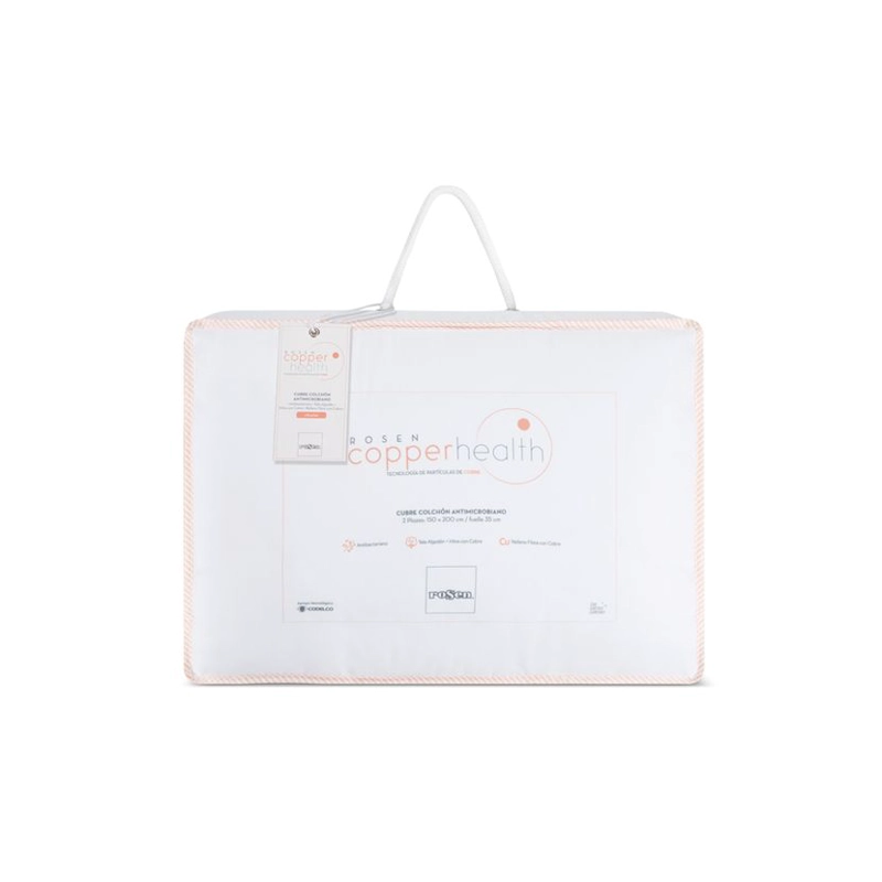 CUBRECOLCHÓN ROSEN 2 PLAZAS BLANCO LISO COPPER HEALTH IMPERMEABLE 150X200 CM - 3