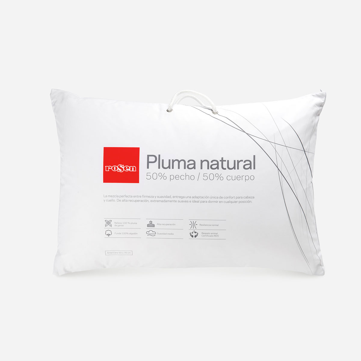 ALMOHADA ROSEN PLUMA NATURAL 0.5 PECHO AMERICANA 70 X 50 CM BLANCO - 6