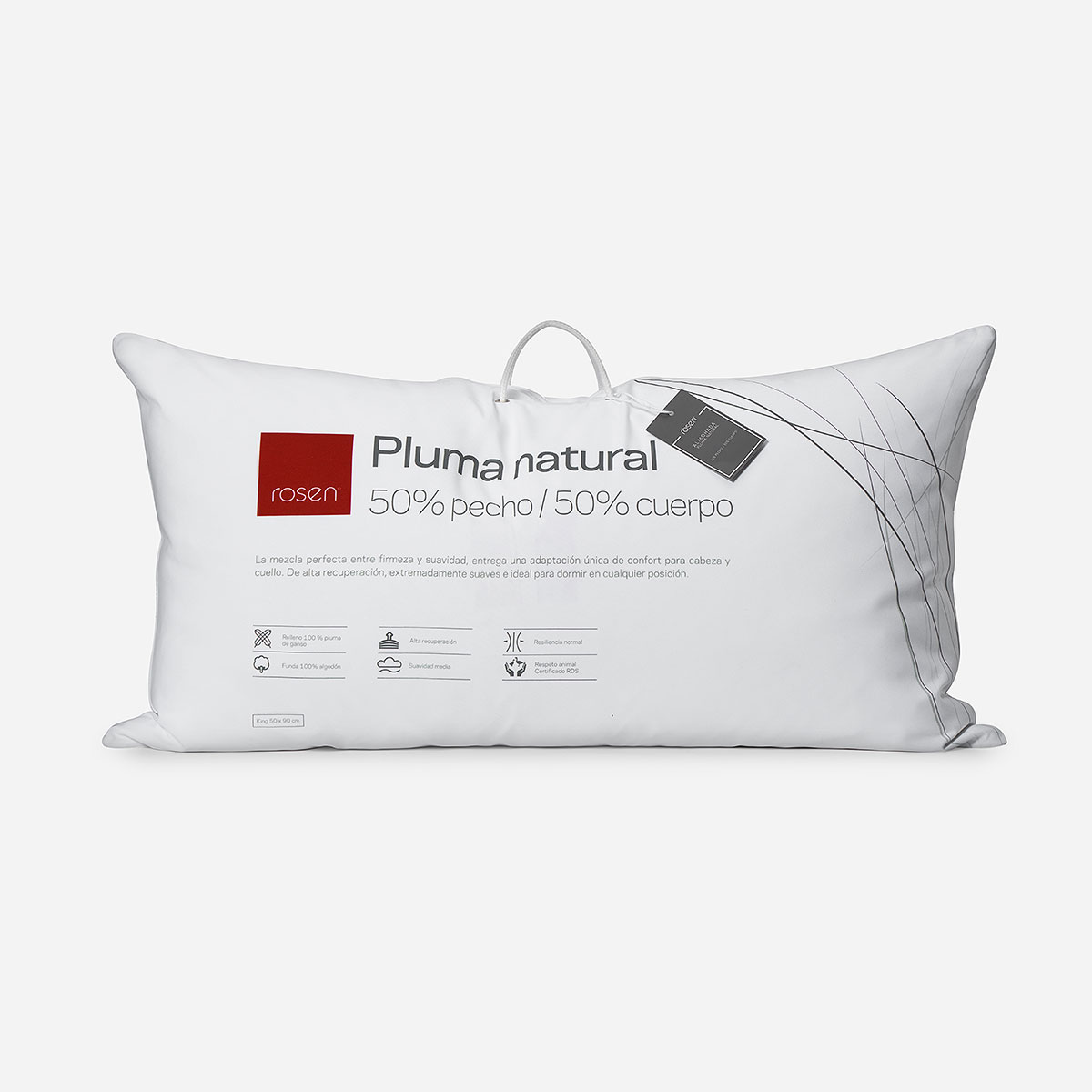 ALMOHADA ROSEN PLUMA NATURAL 0.5 PECHO KING 90 X 50 CM BLANCO - 1