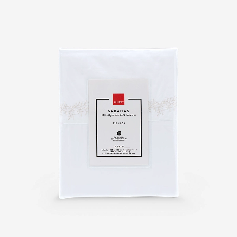 SABANA ROSEN 220 HILOS BORDADA BOTANICA BLANCA 1,5 PLAZAS - 6