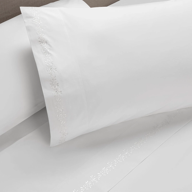 SABANA ROSEN 220 HILOS BORDADA BOTANICA BLANCA 1 PLAZA - 2