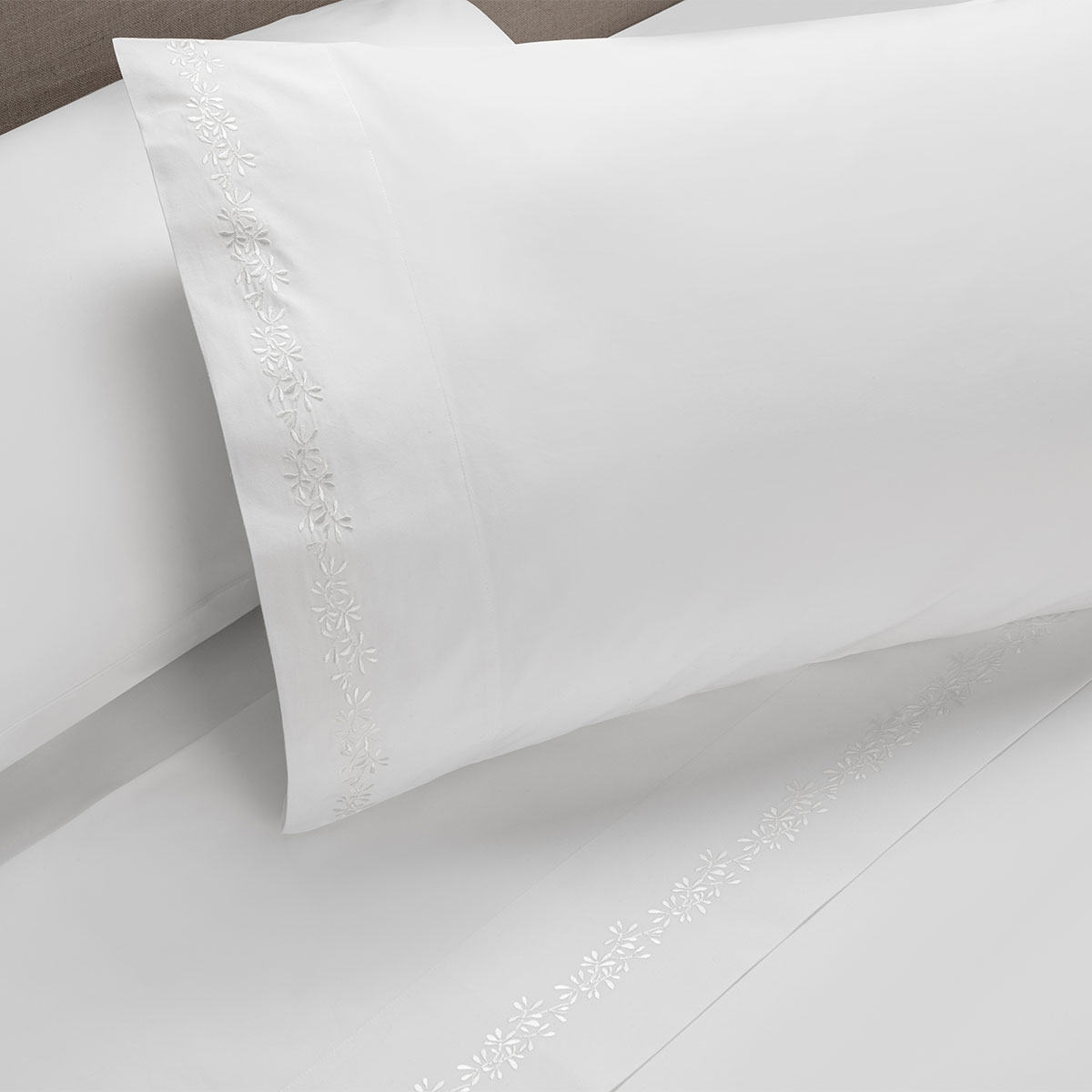 SABANA ROSEN 220 HILOS BORDADA BOTANICA BLANCA 1 PLAZA - 2