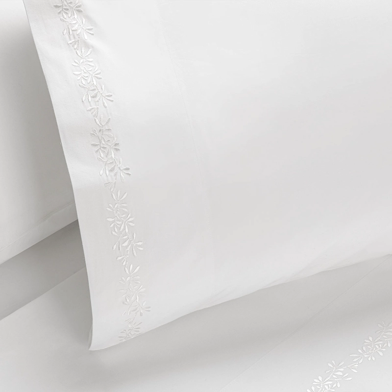 SABANA ROSEN 220 HILOS BORDADA BOTANICA BLANCA 1 PLAZA - 3