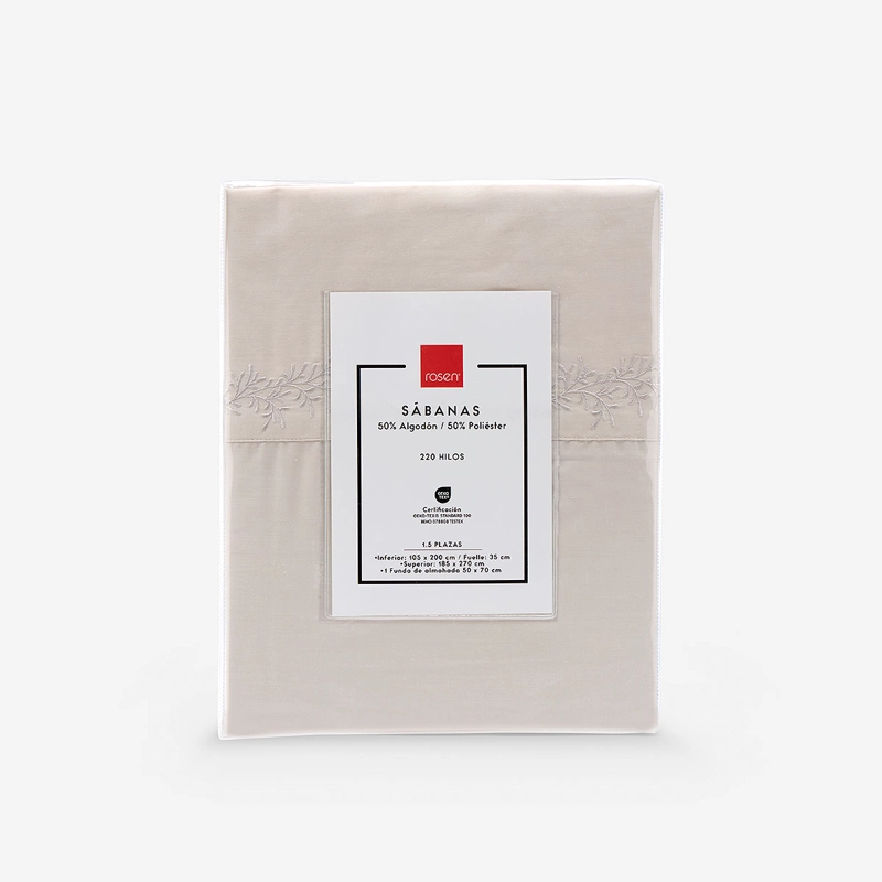 SABANA ROSEN 220 HILOS BORDADA BOTANICA NATURAL 1,5 PLAZAS - 6