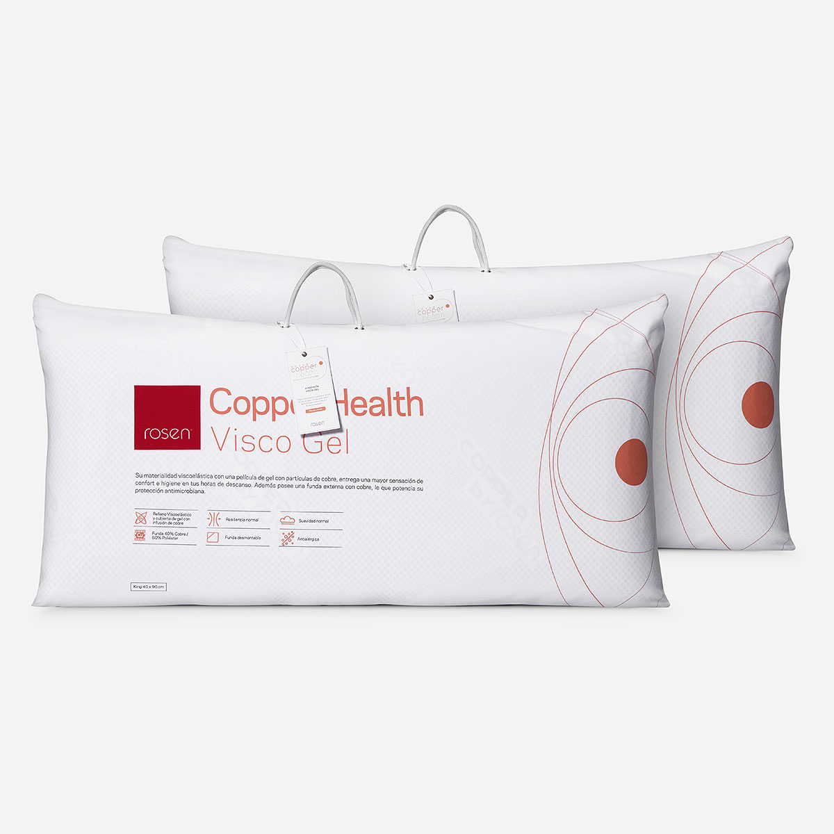 SET 2 ALMOHADA ROSEN VISCOGEL COPPER HEALTH KING 90 X 40 CM BLANCO - 1