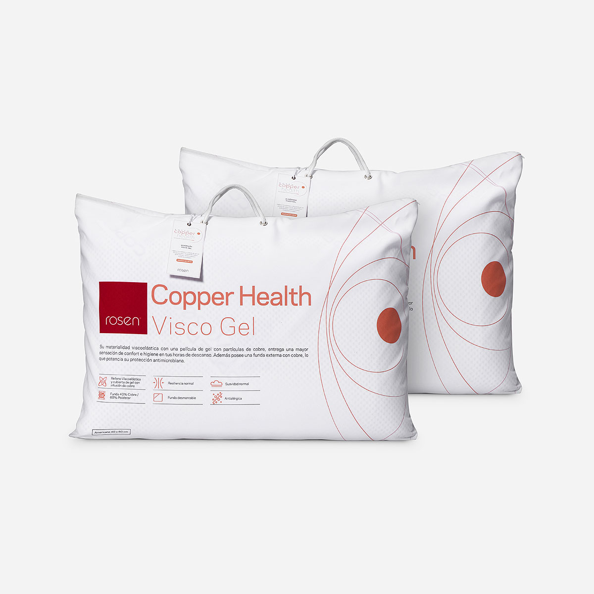 SET 2 ALMOHADA ROSEN VISCOGEL COPPER HEALTH AMERICANA 60 X 40 CM BLANCO - 1