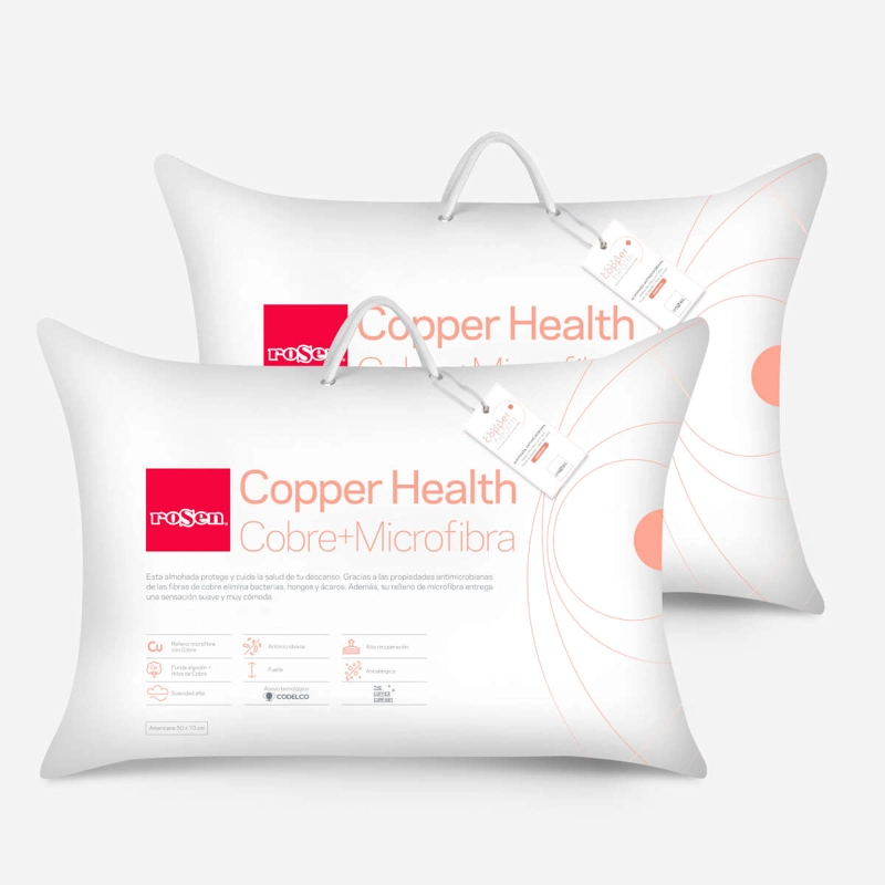 SET 2 ALMOHADA ROSEN COPPER HEALTH AMERICANA 70 X 50 CM MICROFIBRA BLANCO - 1