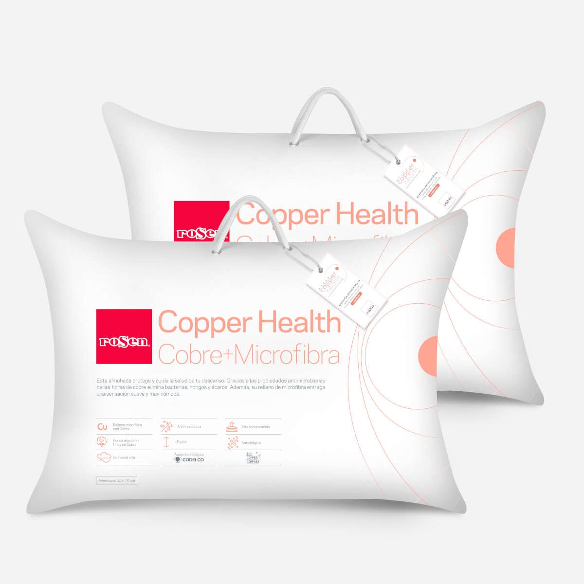 SET 2 ALMOHADA ROSEN COPPER HEALTH AMERICANA 70 X 50 CM MICROFIBRA BLANCO - 1