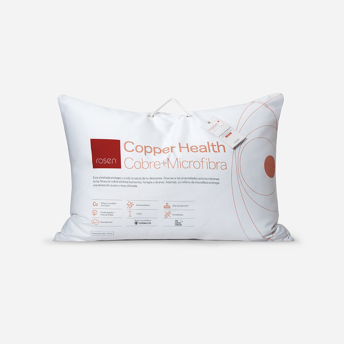 SET 2 ALMOHADA ROSEN COPPER HEALTH AMERICANA 70 X 50 CM MICROFIBRA BLANCO - 4