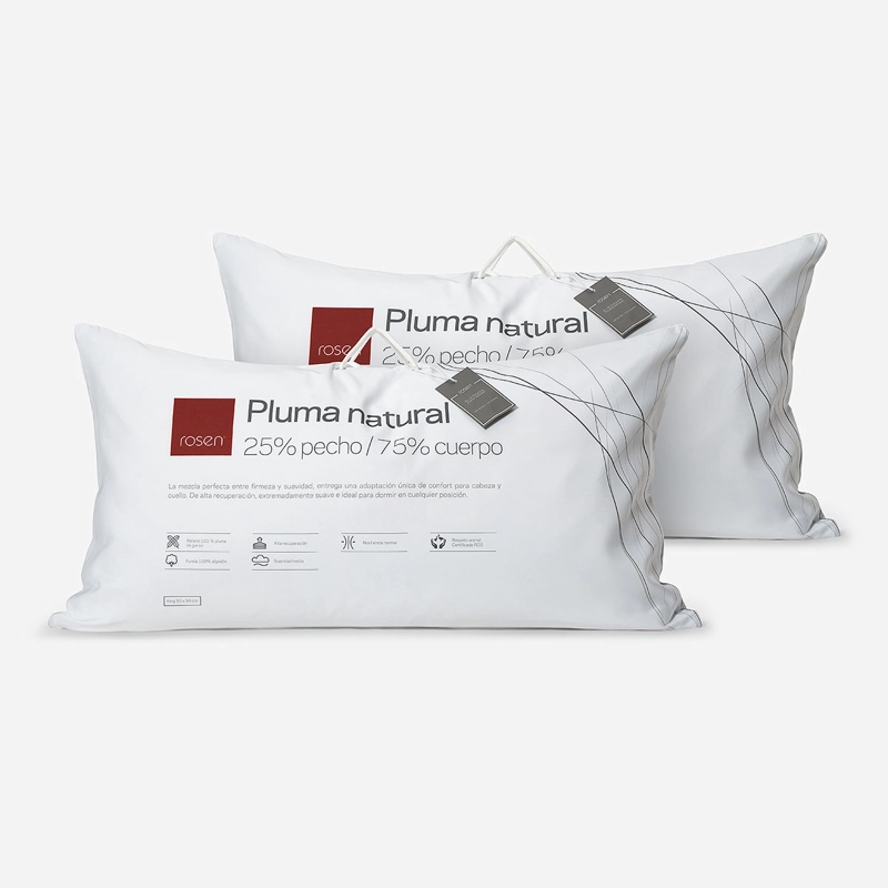 SET 2 ALMOHADAS PLUMA NATURAL S/FUELLE KING 50X90 CM - 1
