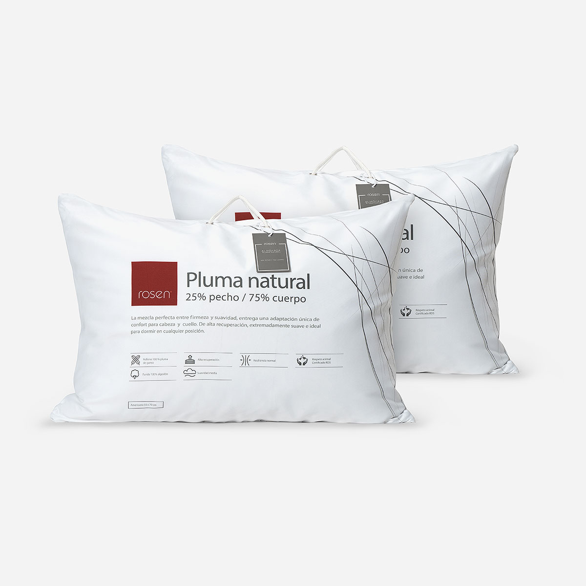 SET 2 ALMOHADA PLUMA NATURAL S/FUELLE AMERICANA 50X70 CM - 1