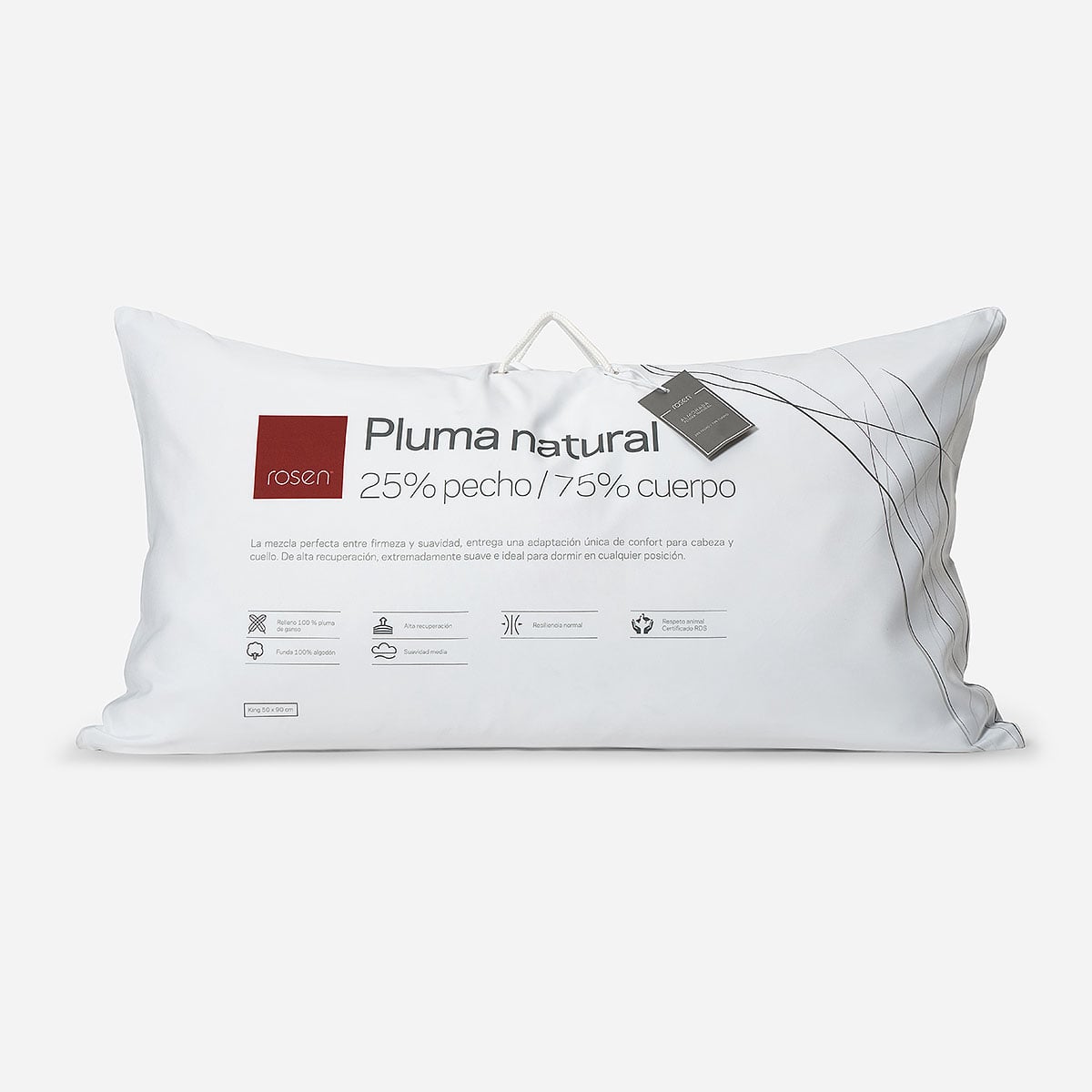 ALMOHADA ROSEN PLUMA NATURAL S/FUELLE 50X90 CM KING - 1