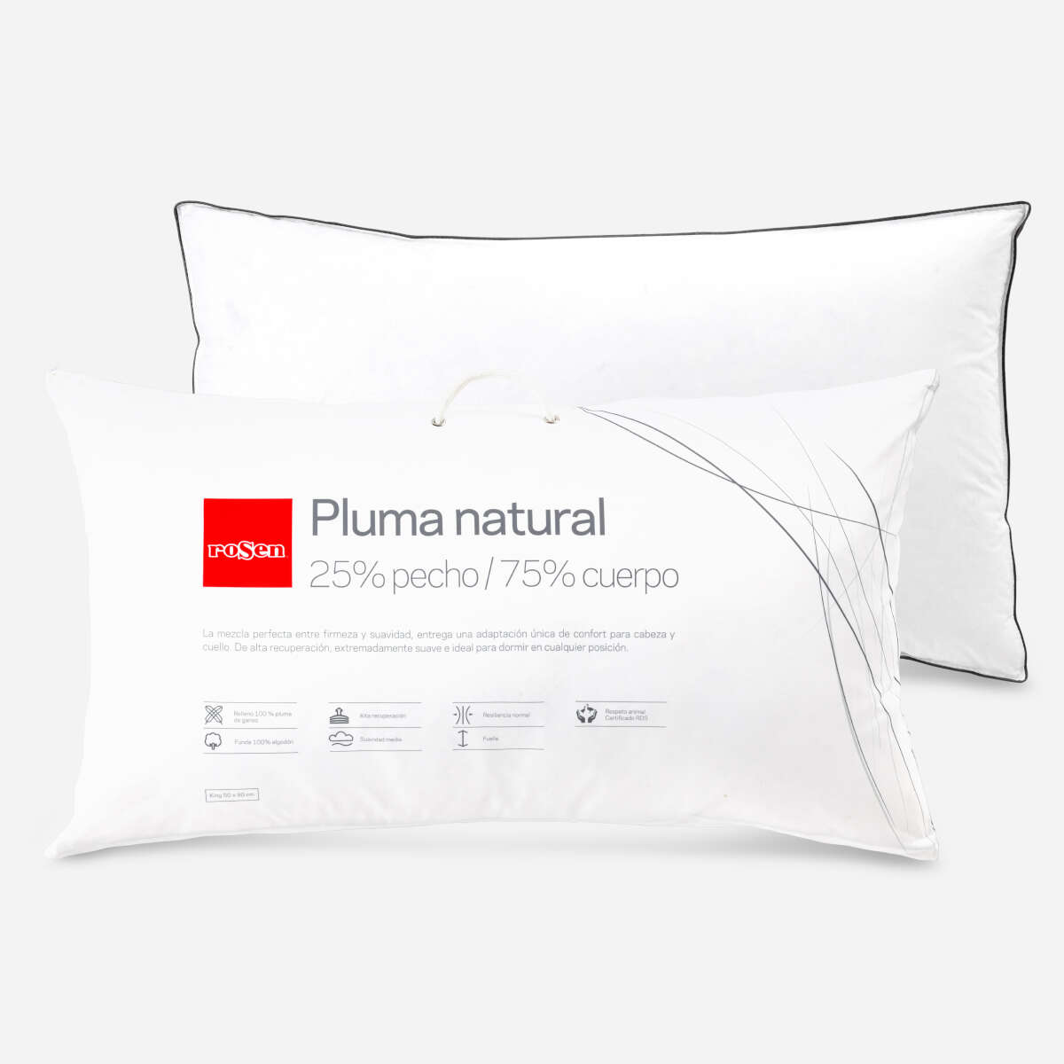 ALMOHADA ROSEN PLUMA NATURAL S/FUELLE 50X90 CM KING - 6