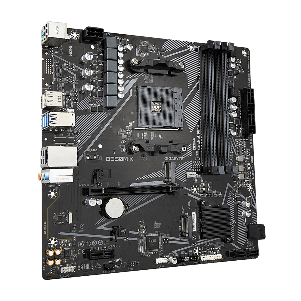 PLACA MADRE GIGABYTE B550M K, SOCKET AM4, SATA 6GB/S, MICRO-ATX, USB 3.1 GEN 1, PCIE 4.0 - 3