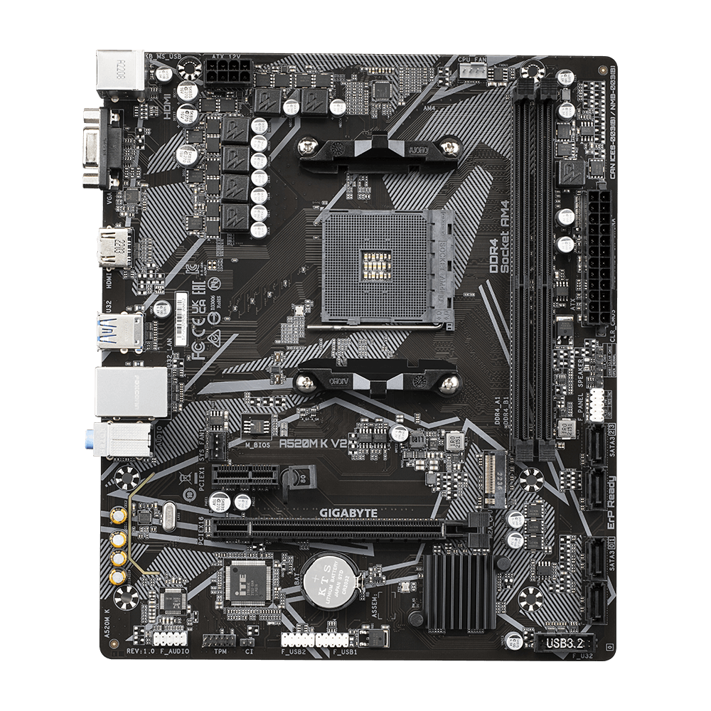 PLACA MADRE GIGABYTE A520M K V2, AMD SOCKET AM4, 2XDDR4 DIMM, VGA, HDMI, 1XM.2, 4XSATA, MICRO-ATX - 2