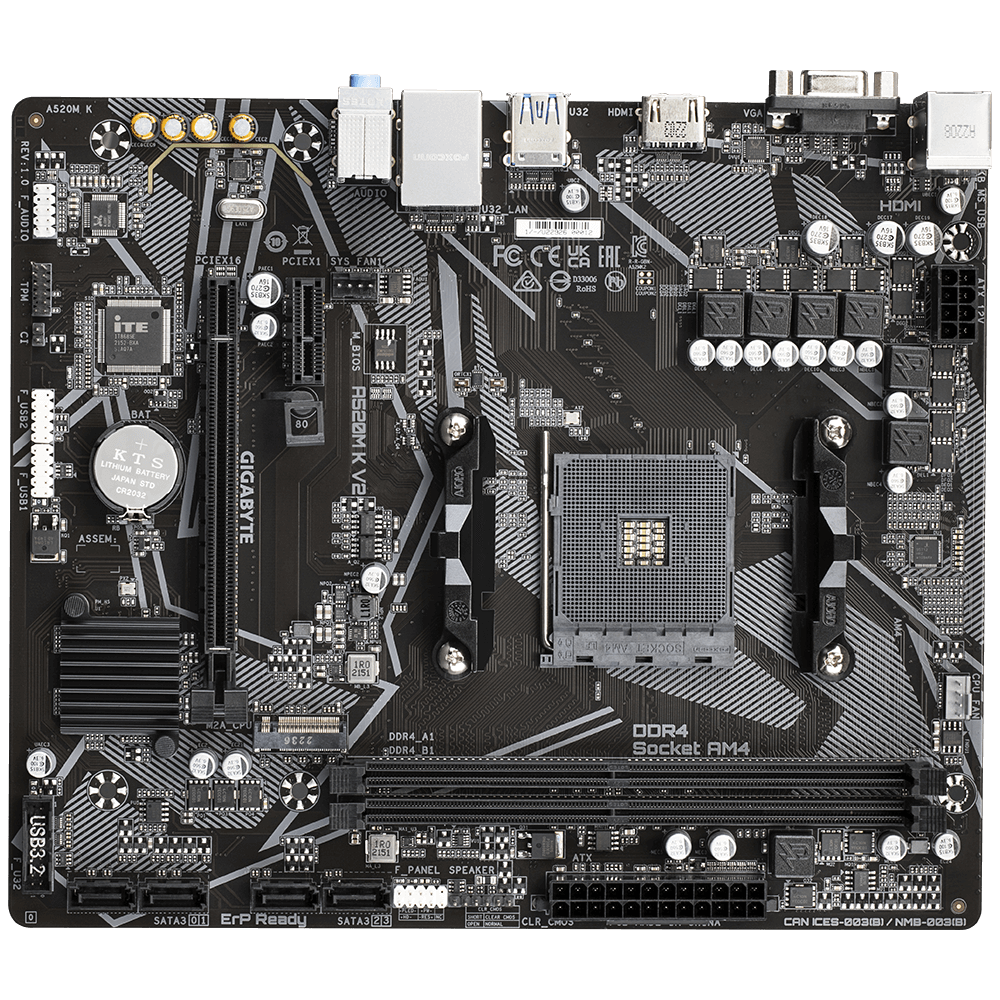 PLACA MADRE GIGABYTE A520M K V2, AMD SOCKET AM4, 2XDDR4 DIMM, VGA, HDMI, 1XM.2, 4XSATA, MICRO-ATX - 4